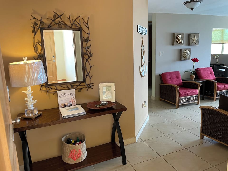Foyer entrance with Welcome Guide and Guest Book.