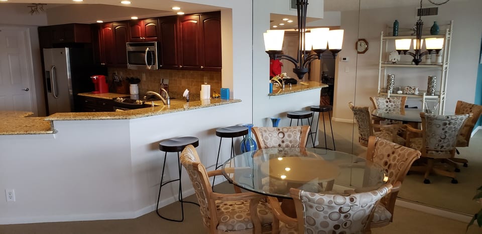 Kitchen bar and bar stools.