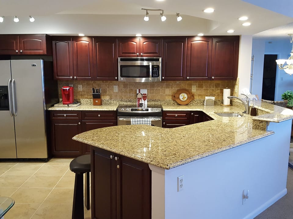 Gorgeous remodeled kitchen is open to living room. Well equipped too!