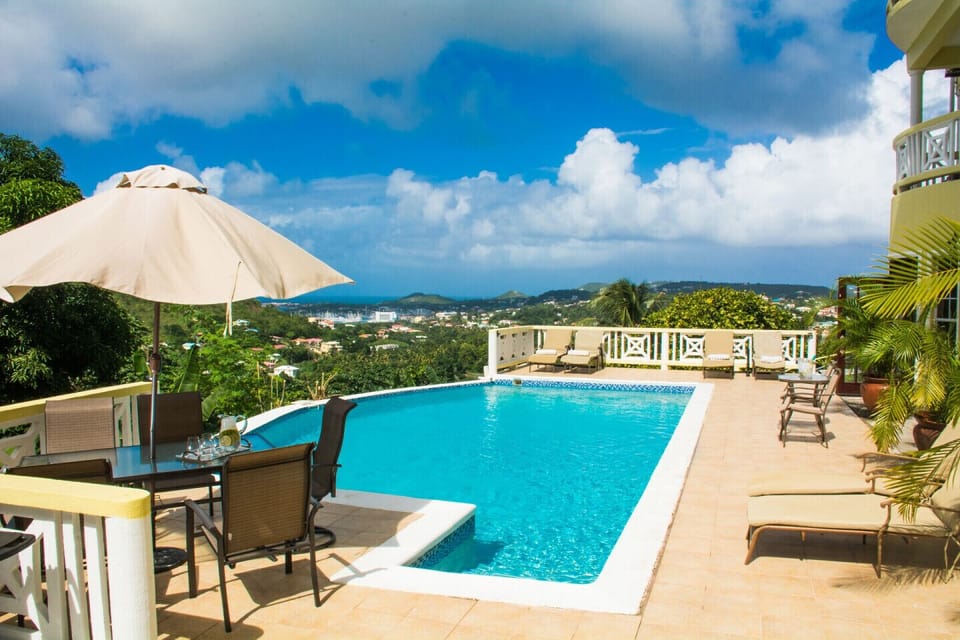 Poolside Terrace with Stunning views of Marina, Pigeon Island and Martinique