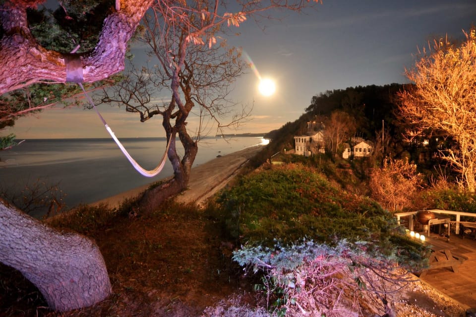 Bluff grounds at night with hammock and moonrise
