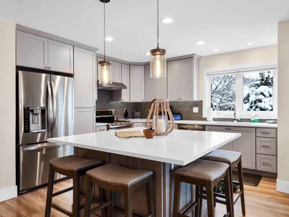 Open kitchen area into dining/living for great gathering area. 