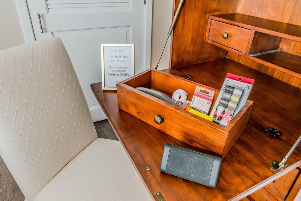 Essential office supplies and emergency kits for our guests' use.
