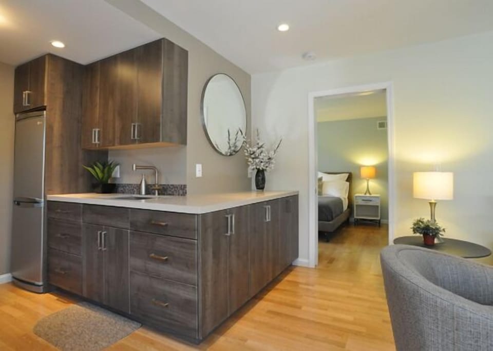 Kitchen with View into Bedroom