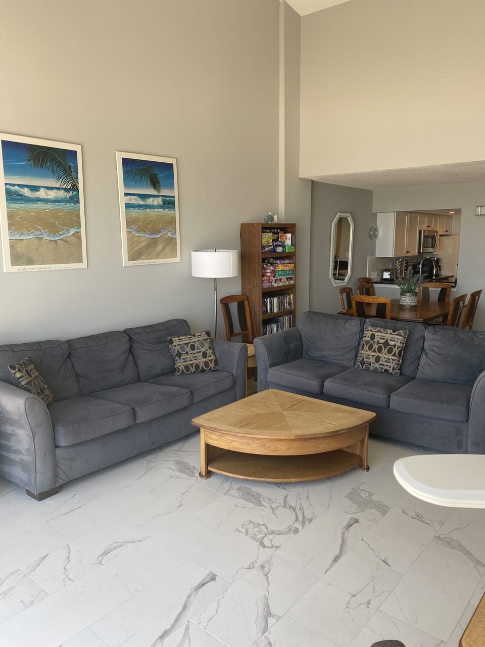 Living room with new porcelain tile.