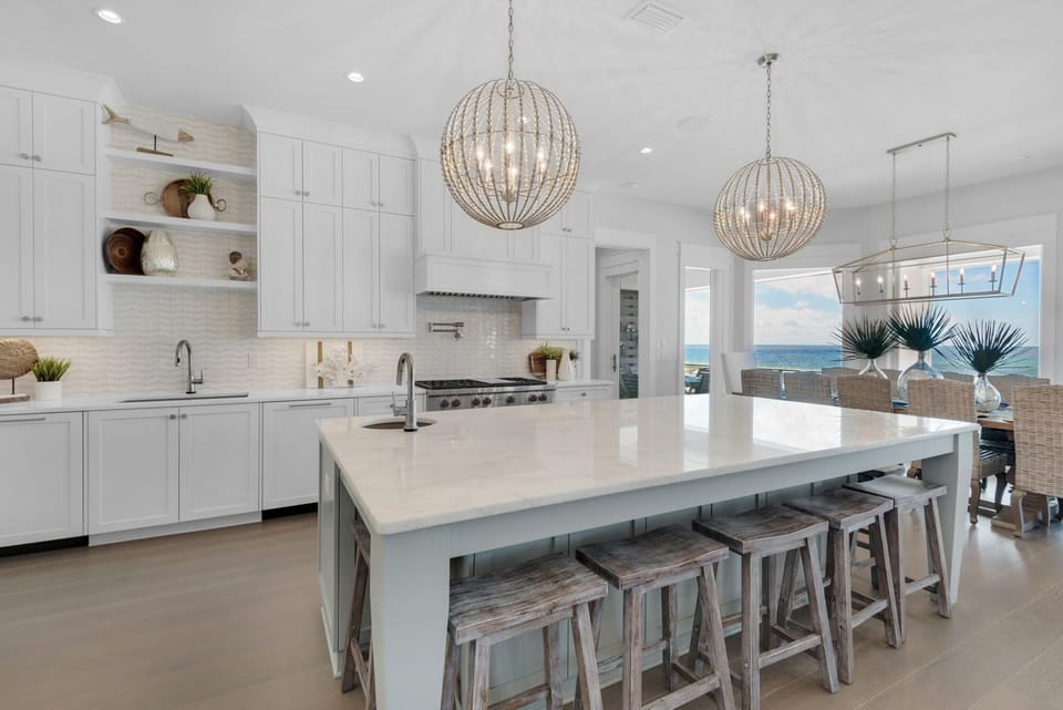10 foot island with counter seating for 7
Marble counter tops
