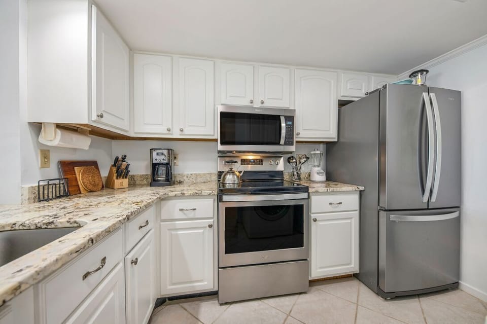 New Whirlpool stainless steel appliances.