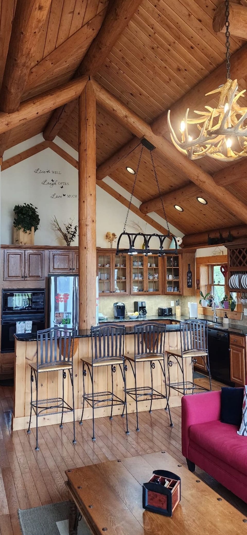 Kitchen has 4 bar stools 