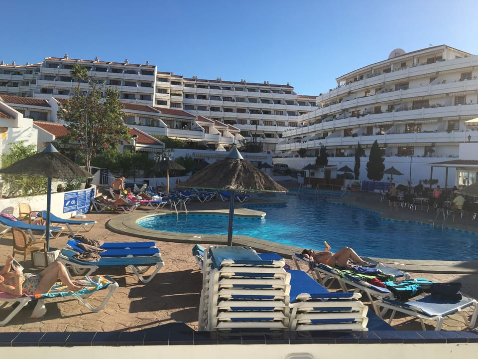Free sunbeds by pool