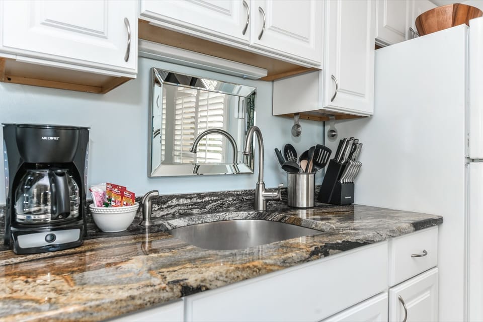 Fully stocked kitchen.