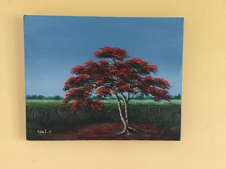 Original oil painting of a flamboyant tree by our cousin, Ada, graces bedroom #3