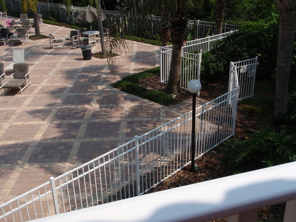 Showing entrance to pool area, taken from balcony