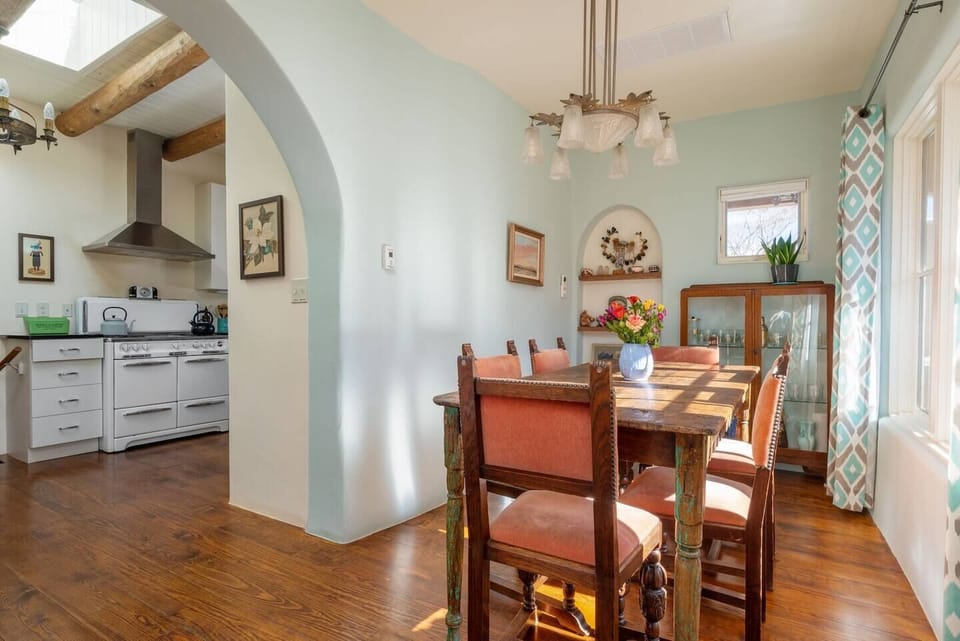 Dining room with view into kitchen