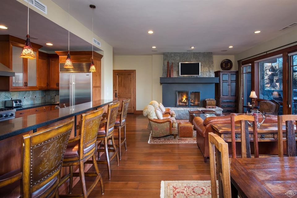 Fireplace view from dining room