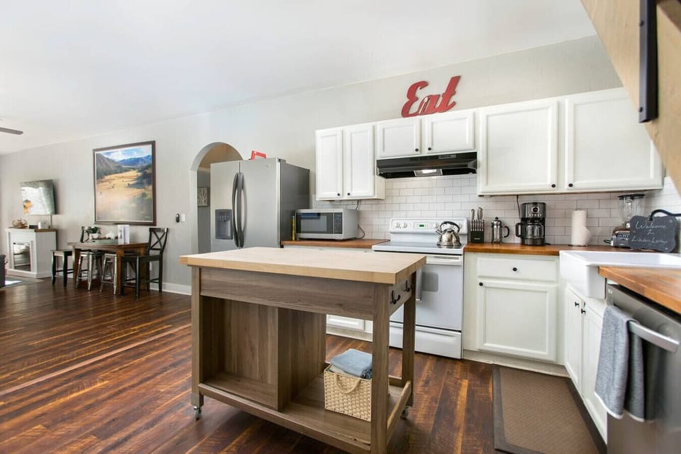 Kitchen with butcher block island