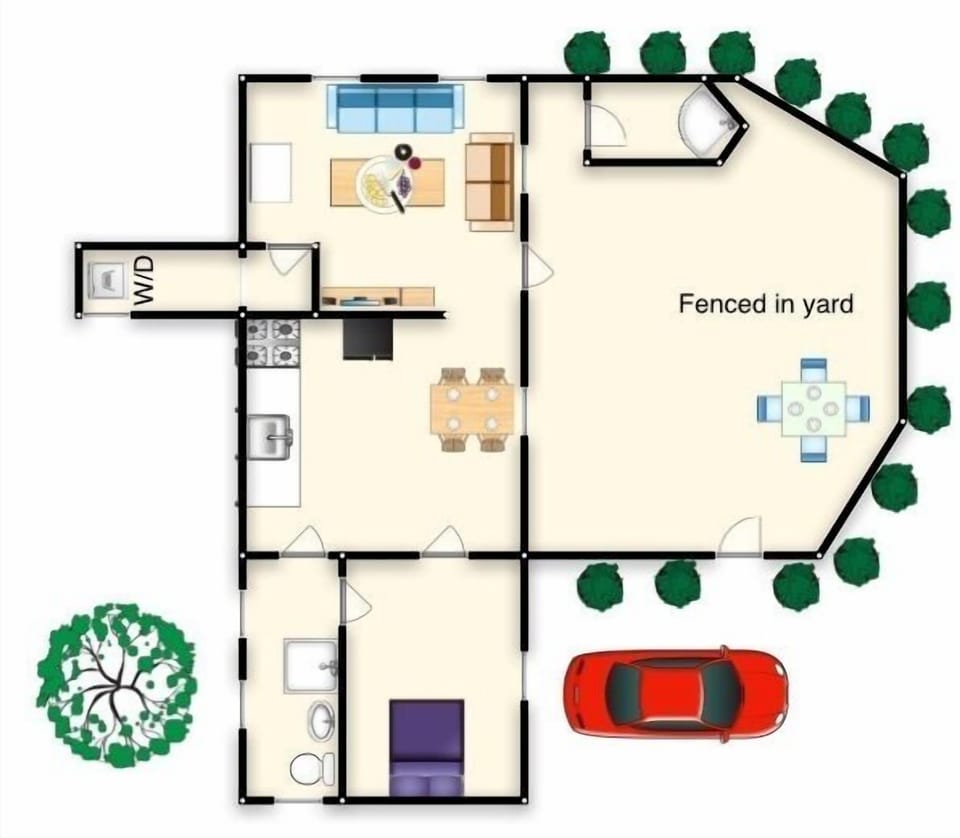 Floor plan and outdoor space.