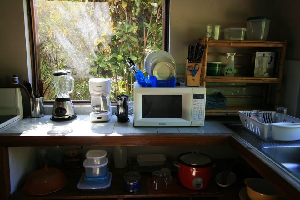 The kitchen is well-equipped and stocked with the basics. 