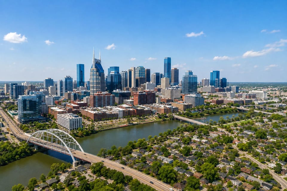 Downtown Nashville. We are located about 1.5 miles south of downtown