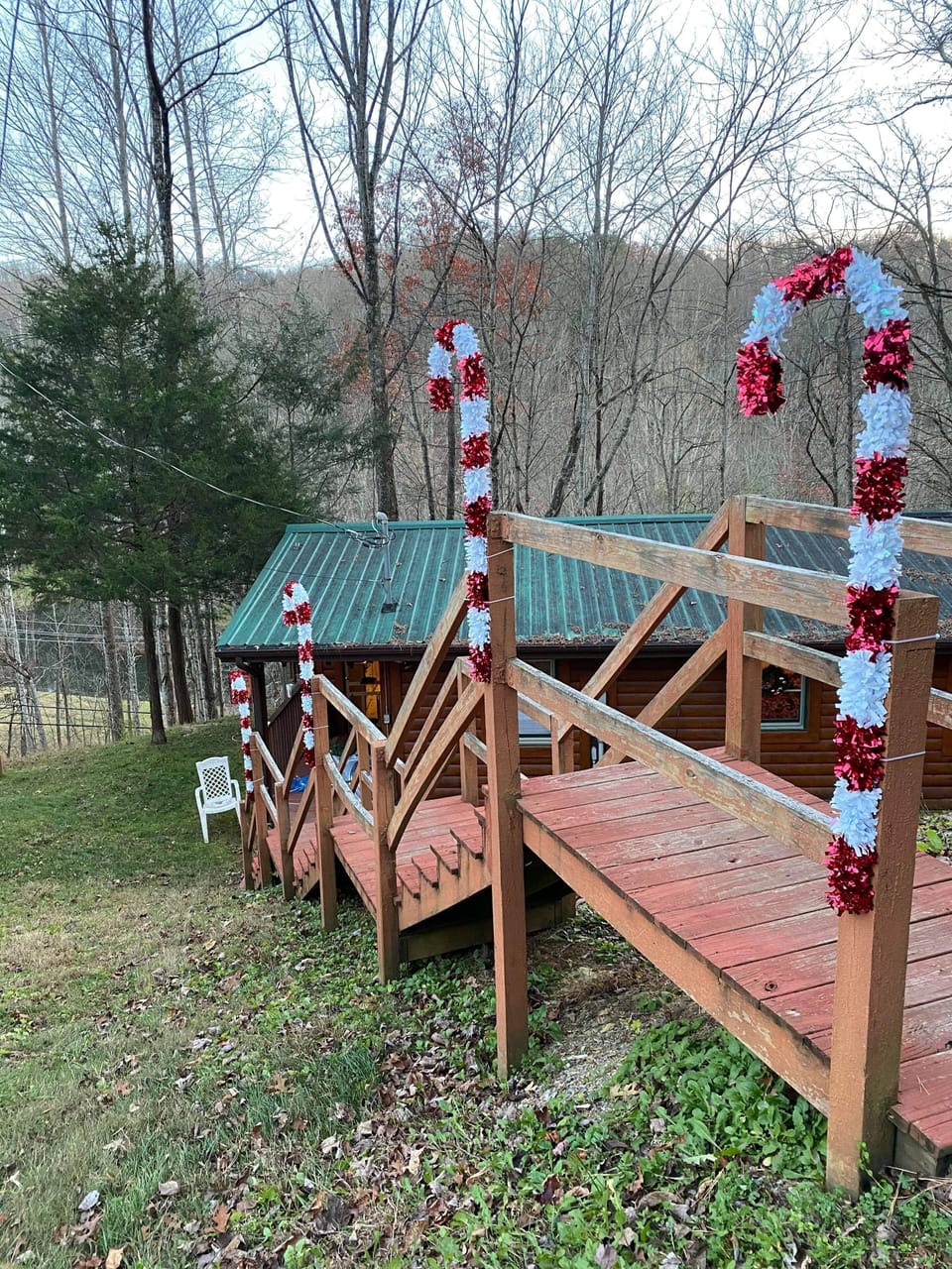 There are steps going down to cabin