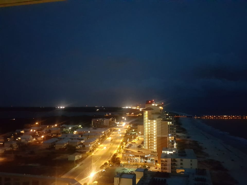View at night from balcony.