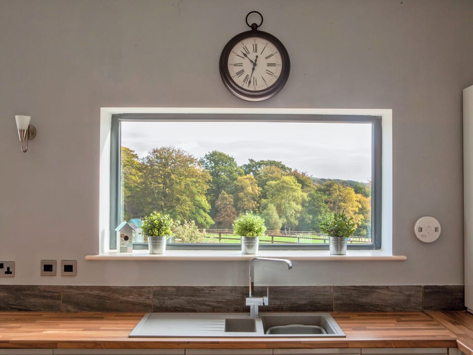 View through kitchen window to surrounding countryside | Number 3 - The Old Stables, Knitsley, near Lanchester