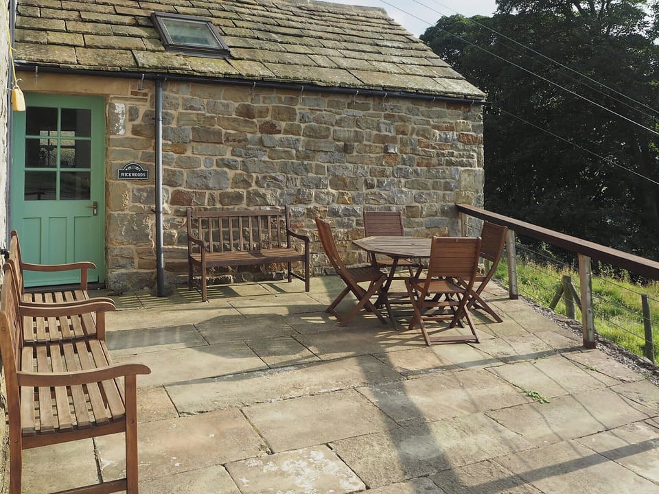 Paved patio with sitting out area and outside eating area | Wickwoods, Wath, near Pateley Bridge