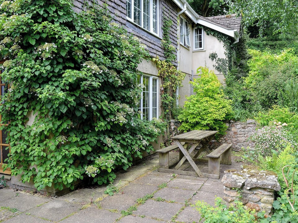 Sitting out area with picnic style seating | Burrow Farm Garden Retreat - Gardener&rsquo;s Rest - Burrow Farm Gardens Retreat, Dalwood, near Axminster