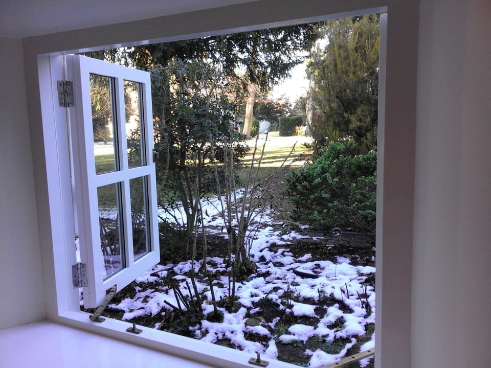 View from kitchen window onto the grounds of Bretforton Manor