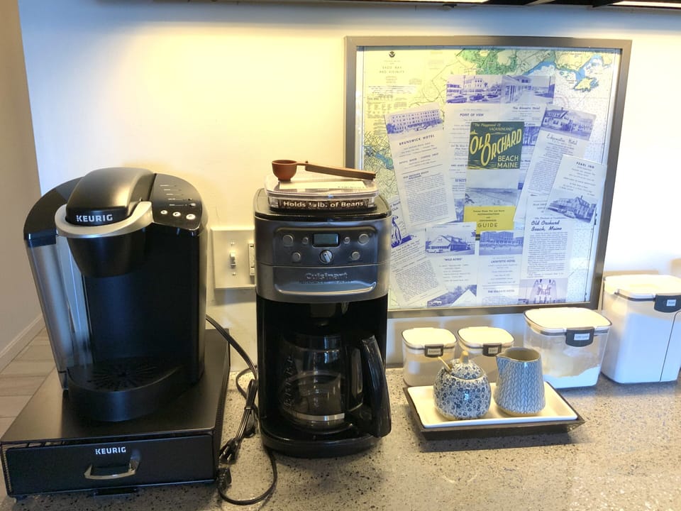 Keurig Coffee Maker and Regular Coffee Maker with filters provided.