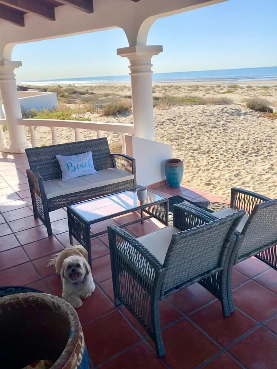 Plenty patio furniture. Wrap around patios. Bedrooms open to beach patio 