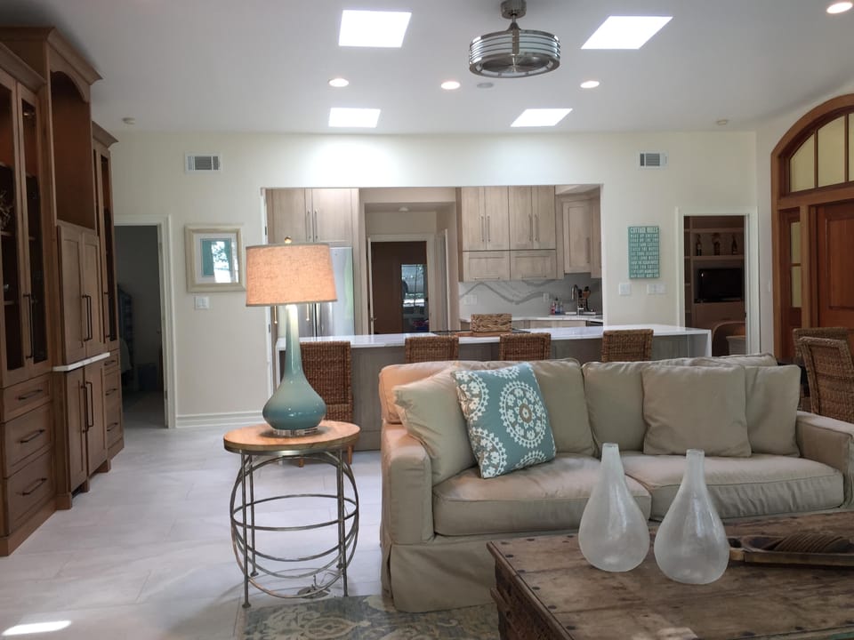 High ceilings and sky lights make the home bright and spacious.