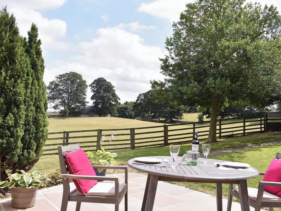 Peaceful rural views from the additional patio area | Poppy&rsquo;s Footprint, Middleham, near Leyburn