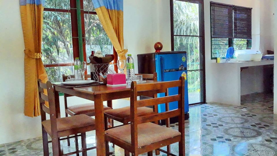 Dining and working area, kitchen