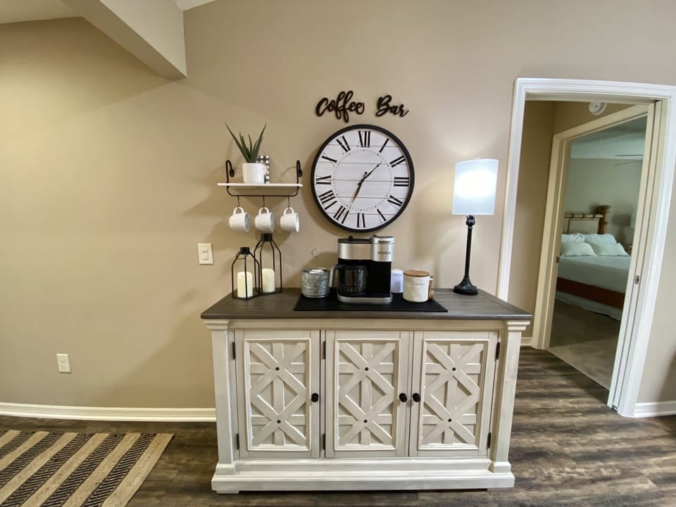 Coffee bar with Keurig dual coffee maker and K-cup
