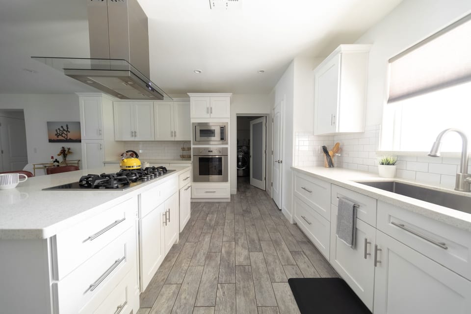 Recently remodeled kitchen with Viking stainless steel appliances and gas stove