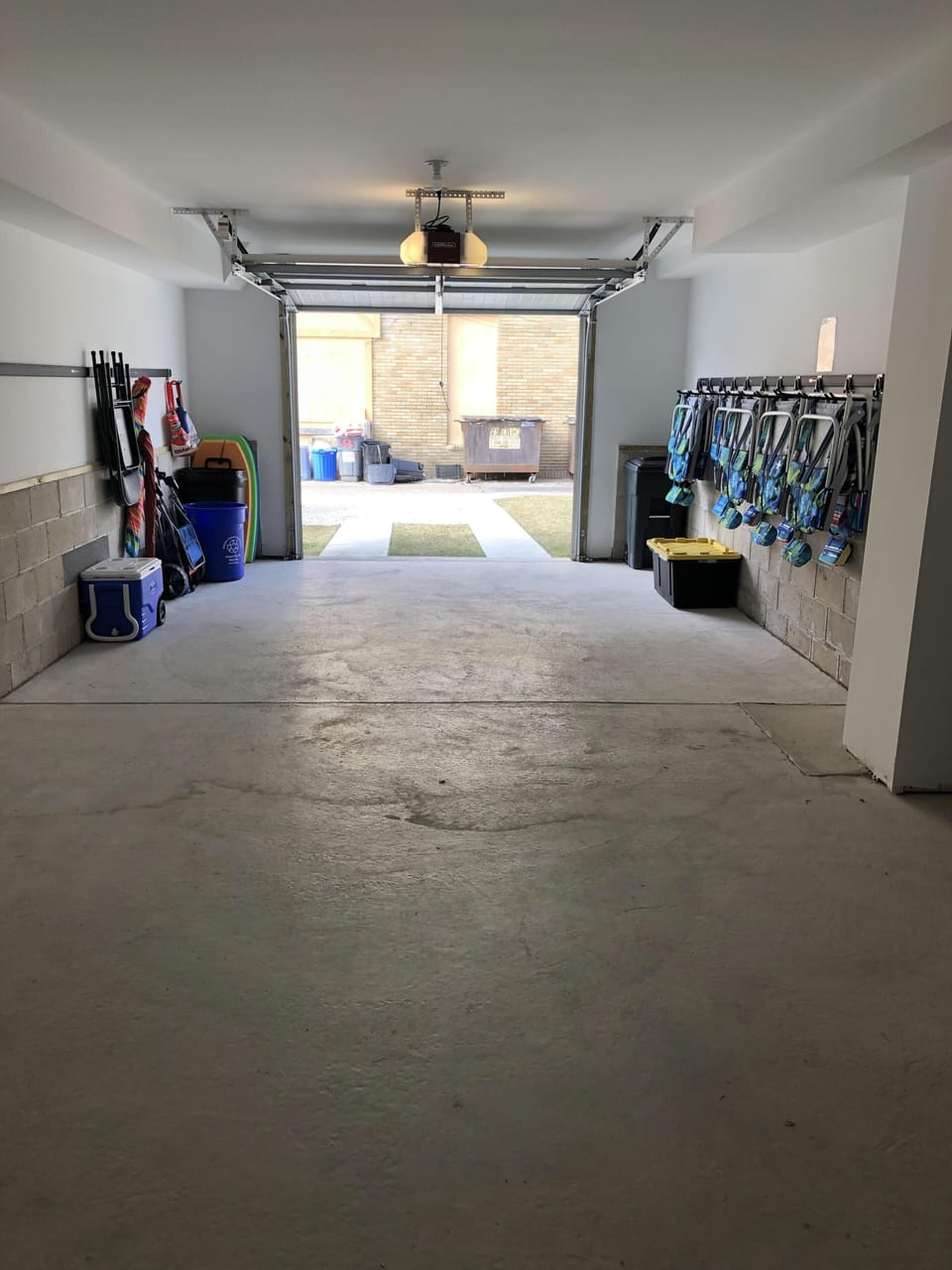 Garage fits 2 cars one behind another. Will be stocked with beach supplies. 