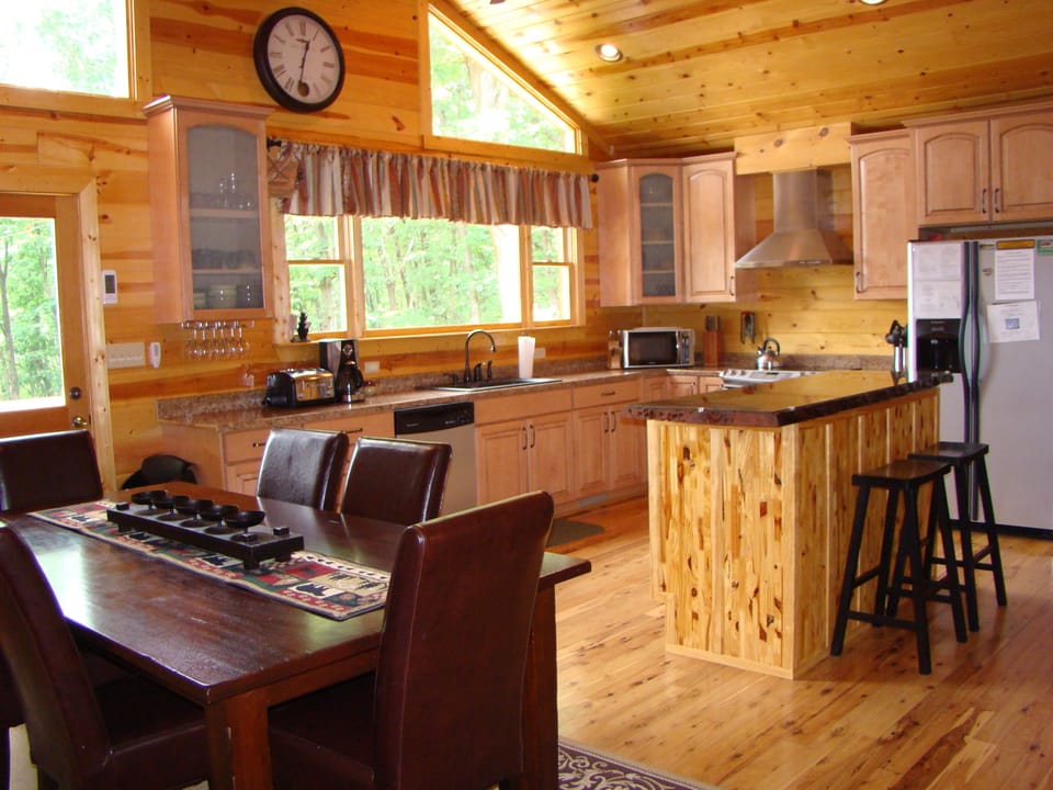 A large fully equipped Gourmet Kitchen with Island.