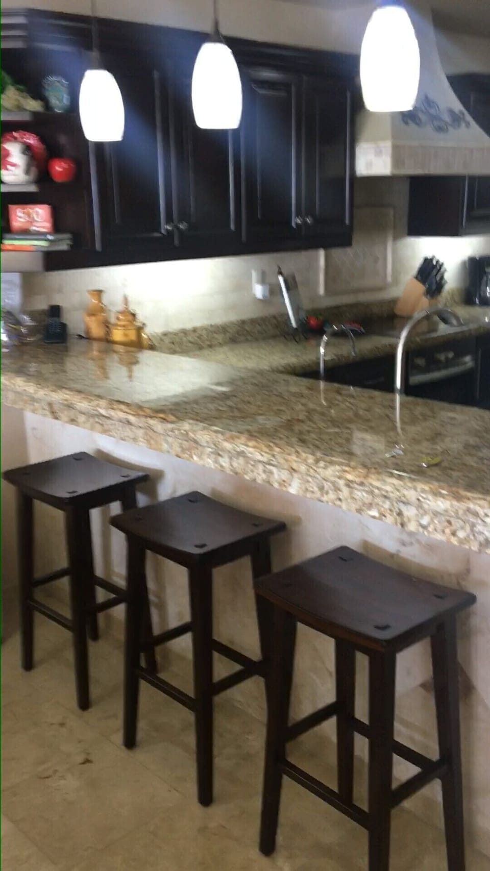 Bar stools for easy seating and convenience.