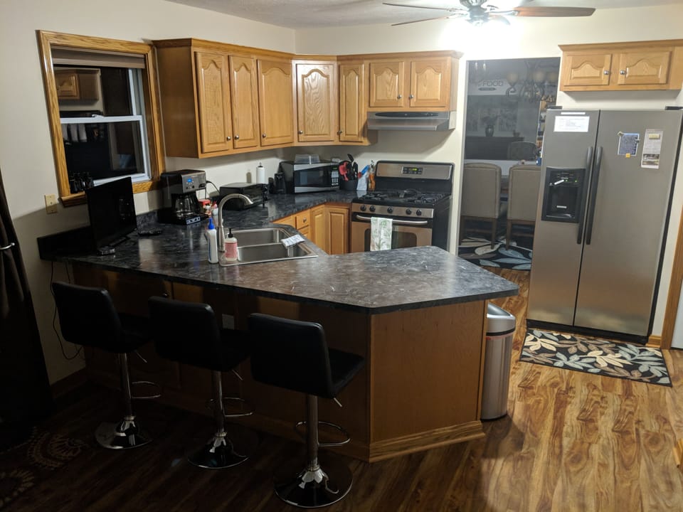 Lovely fully supplied kitchen inc. spices, staples Cruisinart coffeemaker, tv