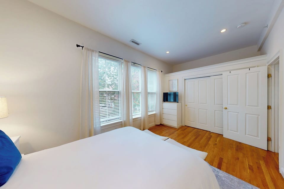 First-floor bedroom, has a giant closet with a bunch of available space