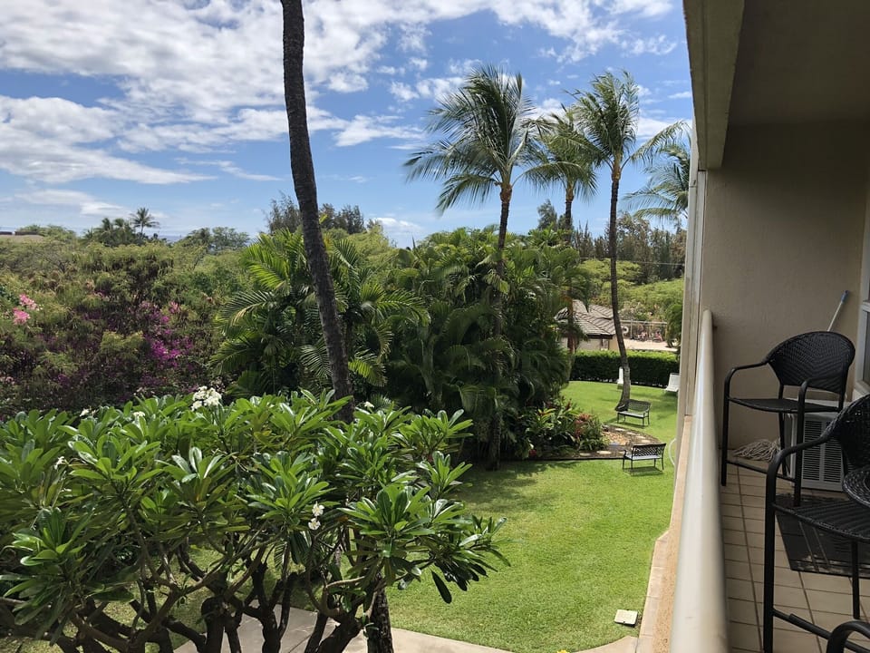 Lanai faces upcountry and towards lower pool area.  My personal happy place.