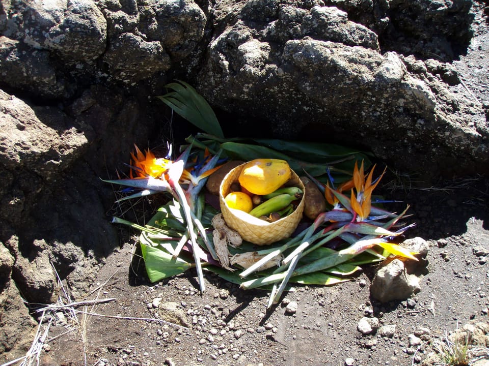 a traditional Hawaiian offering at a private memorial site