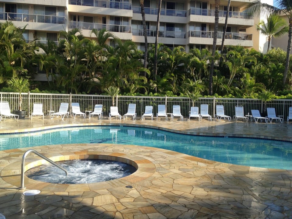 Lower pool and hot tub area