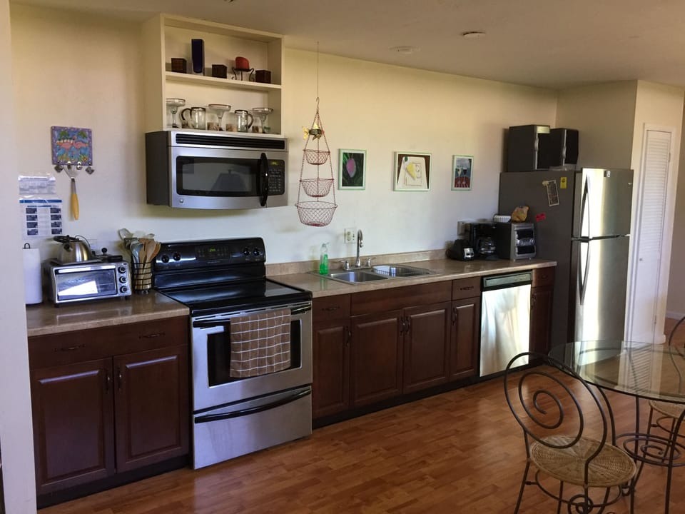 Kitchen stocked with everything needed to cook family meals. 