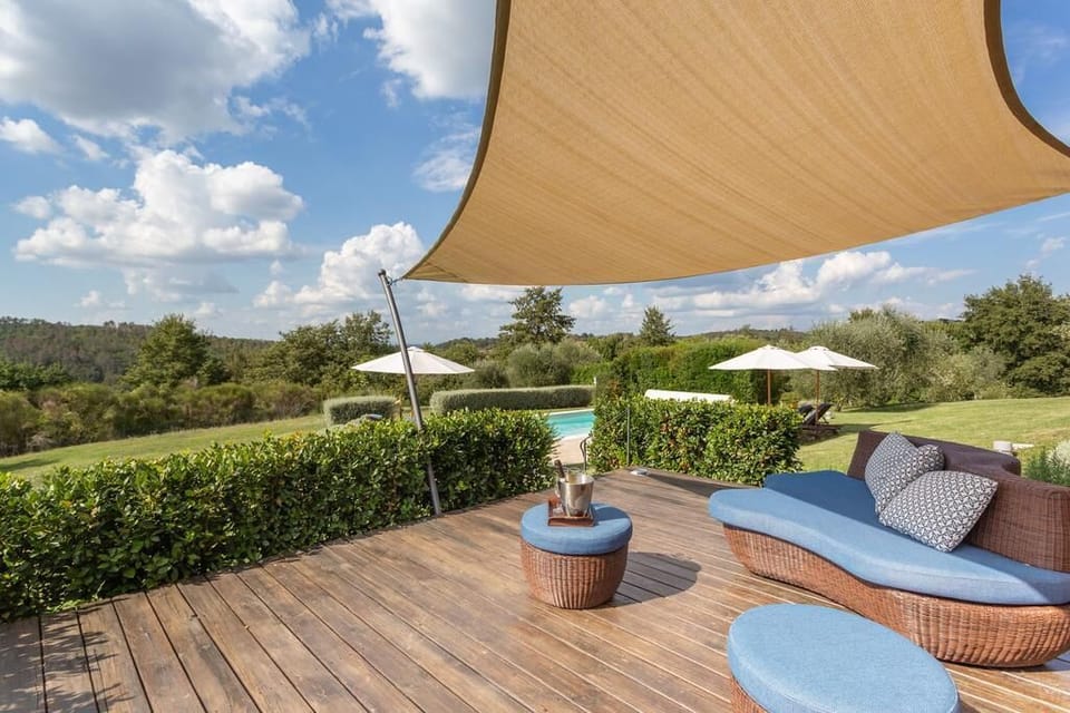 Private terrace with views of the pool
