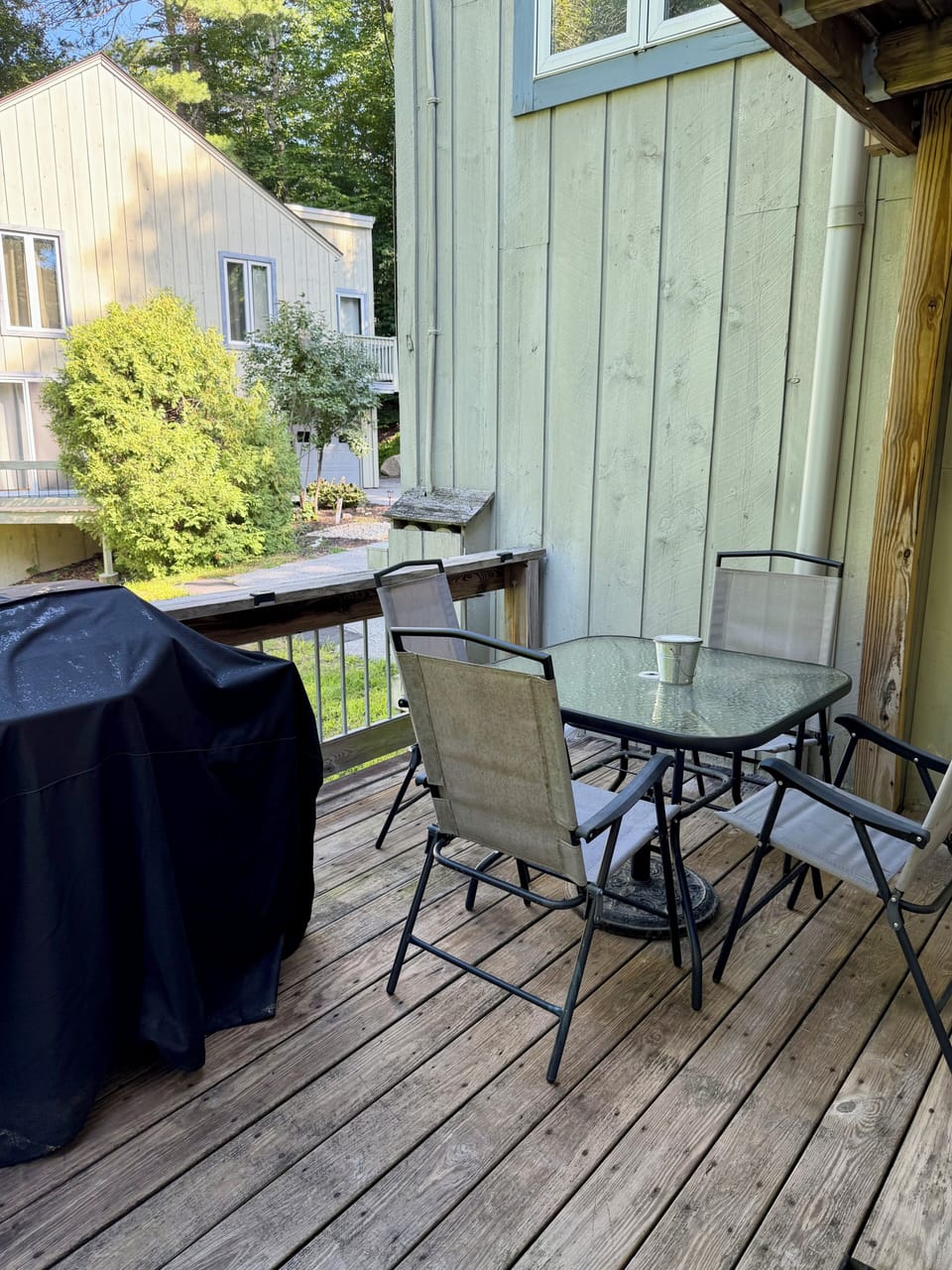 Deck off kitchen with grill.