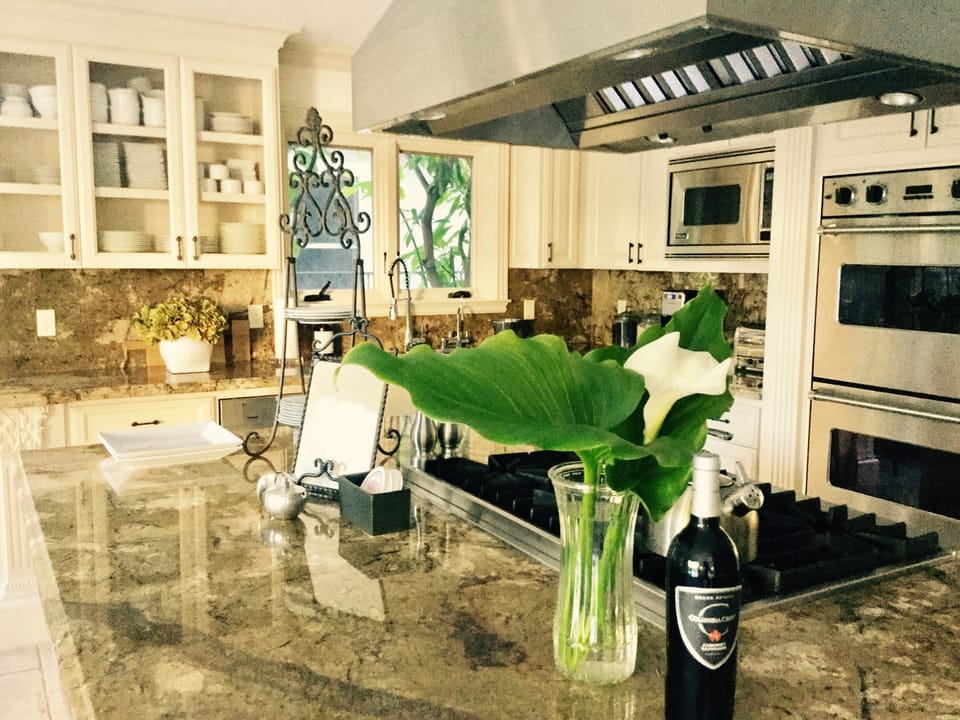 Large Kitchen Island with Leather Stools