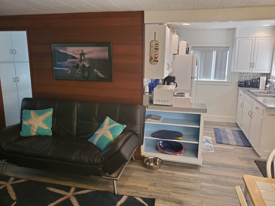 Futon couch for extra sleeping or sitting by the fire