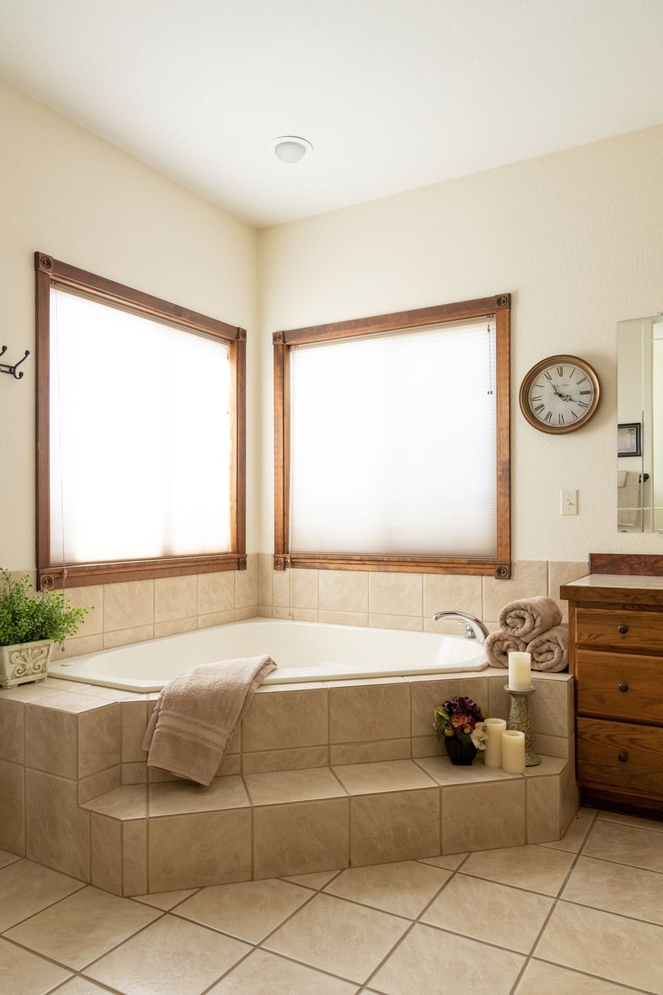Master Bath features Corner Jet Tub with Mountain Views, Double Vanities, Shower