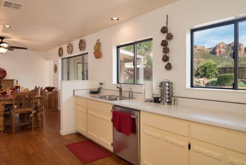 Kitchen with view of Castle Rock